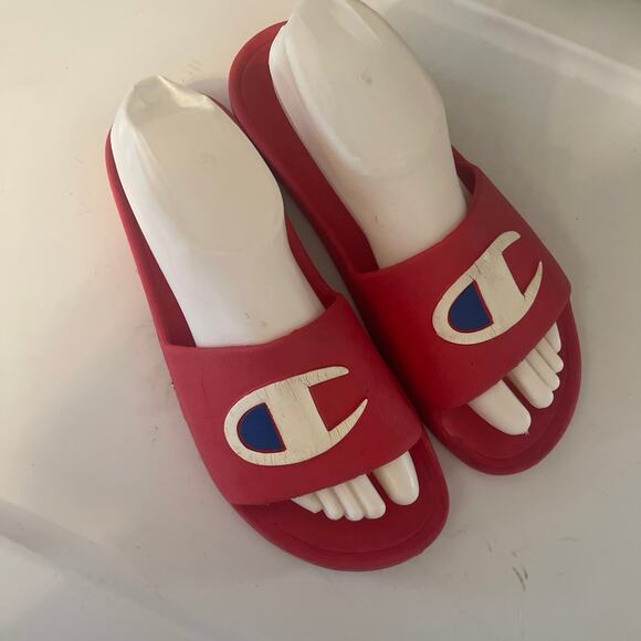 Unisex Slides Champion Sandals Women Size 9 Boys 7 Red - Picture 3 of 7